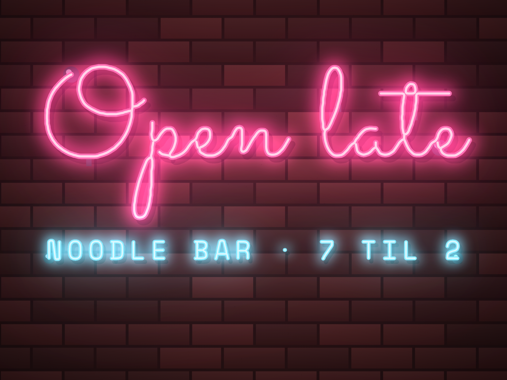 Neon Bender — Open late, settled frame