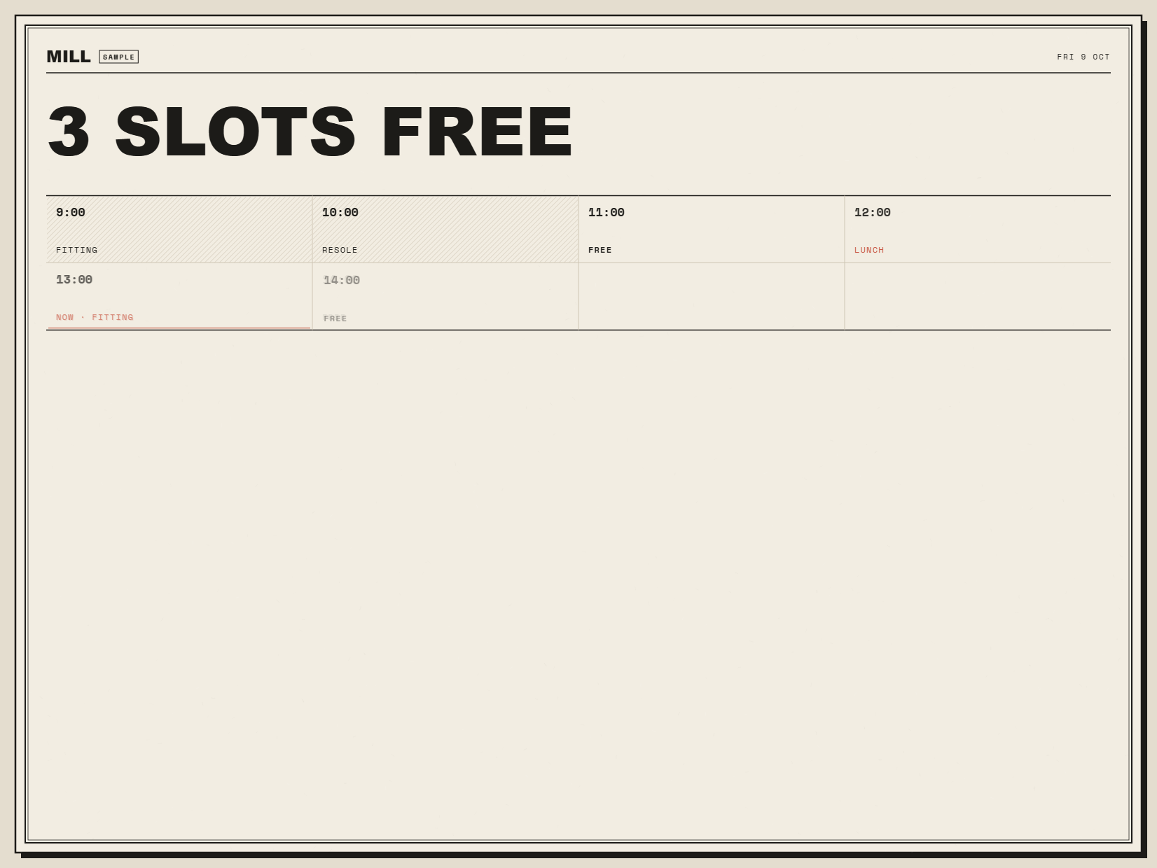 Booked slots — SLOTS FREE mid-motion