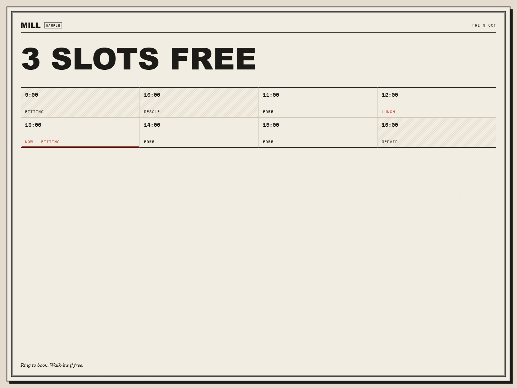 Booked slots — SLOTS FREE with reduced motion